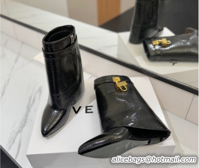 Top Grade Givenchy Shark Lock Wedge Ankle Boots 8.5cm in Snakeskin Embossed Leather 1210016 Black 2026
