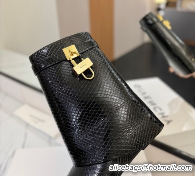Top Grade Givenchy Shark Lock Wedge Ankle Boots 8.5cm in Snakeskin Embossed Leather 1210016 Black 2026