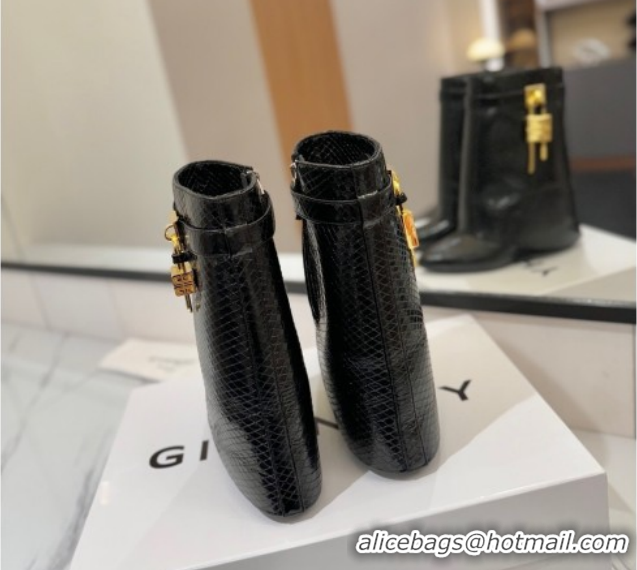 Top Grade Givenchy Shark Lock Wedge Ankle Boots 8.5cm in Snakeskin Embossed Leather 1210016 Black 2026