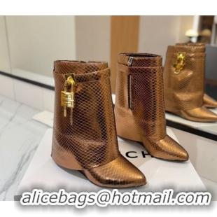 Popular Style Givenchy Shark Lock Wedge Ankle Boots 8.5cm in Snakeskin Embossed Leather 1210016 Bronze 2026