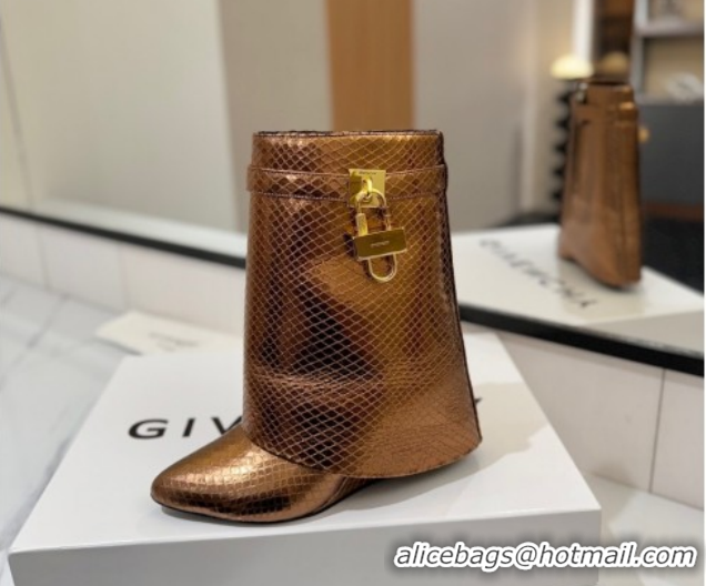 Popular Style Givenchy Shark Lock Wedge Ankle Boots 8.5cm in Snakeskin Embossed Leather 1210016 Bronze 2026