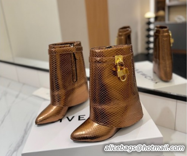 Popular Style Givenchy Shark Lock Wedge Ankle Boots 8.5cm in Snakeskin Embossed Leather 1210016 Bronze 2026