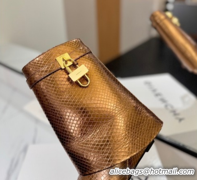Popular Style Givenchy Shark Lock Wedge Ankle Boots 8.5cm in Snakeskin Embossed Leather 1210016 Bronze 2026