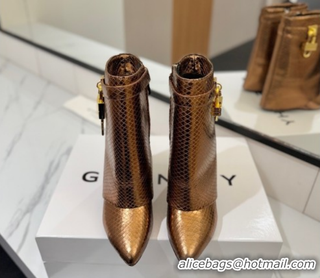 Popular Style Givenchy Shark Lock Wedge Ankle Boots 8.5cm in Snakeskin Embossed Leather 1210016 Bronze 2026