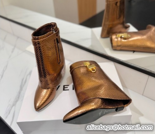 Popular Style Givenchy Shark Lock Wedge Ankle Boots 8.5cm in Snakeskin Embossed Leather 1210016 Bronze 2026