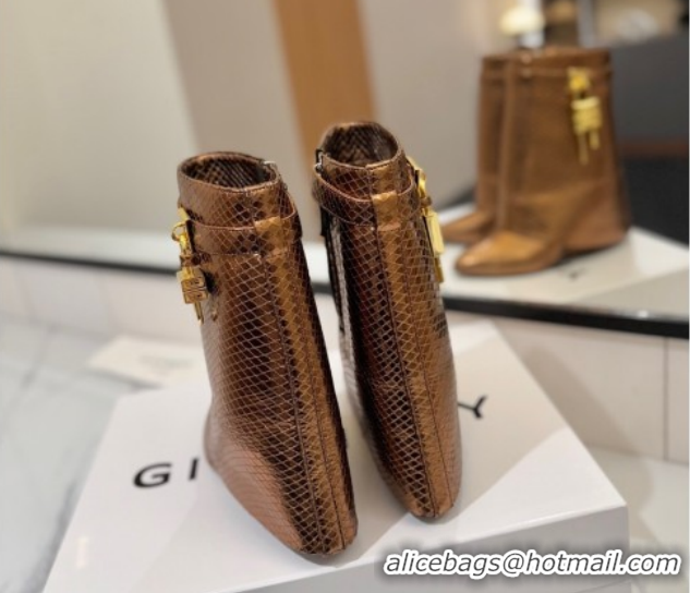 Popular Style Givenchy Shark Lock Wedge Ankle Boots 8.5cm in Snakeskin Embossed Leather 1210016 Bronze 2026
