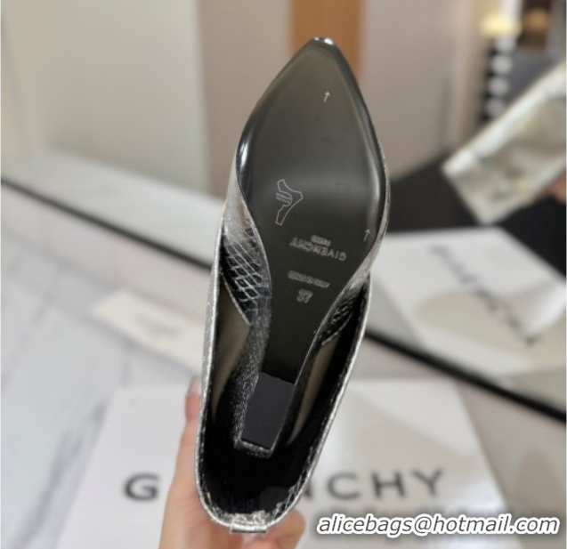 Charming Givenchy Shark Lock Wedge Ankle Boots 8.5cm in Snakeskin Embossed Leather 1210016 Silver 2026