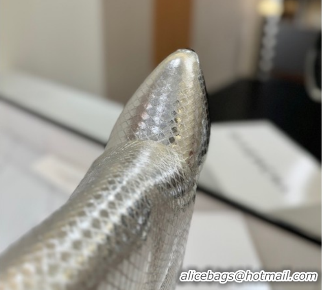 Charming Givenchy Shark Lock Wedge Ankle Boots 8.5cm in Snakeskin Embossed Leather 1210016 Silver 2026