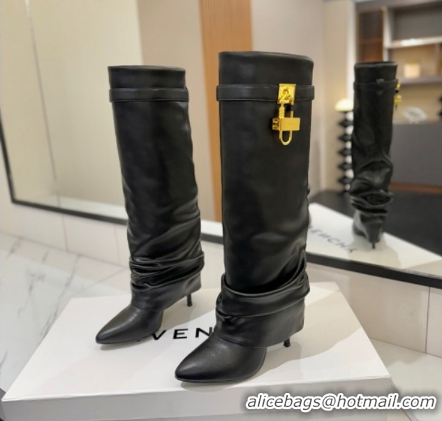 Durable Givenchy Shark Lock Heel High Boots 10.5cm in Calfskin Leather 1210021 Black 2026