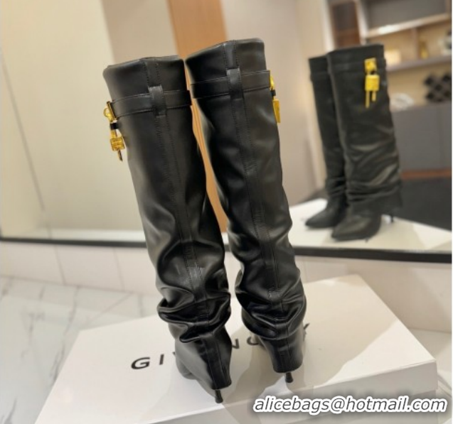 Durable Givenchy Shark Lock Heel High Boots 10.5cm in Calfskin Leather 1210021 Black 2026