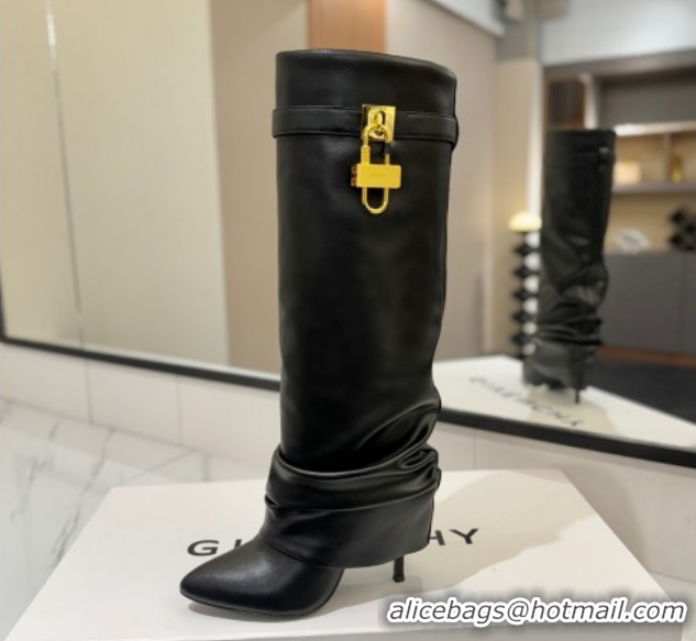 Durable Givenchy Shark Lock Heel High Boots 10.5cm in Calfskin Leather 1210021 Black 2026