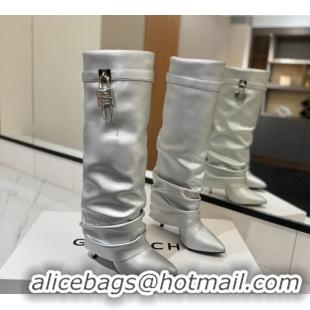 Good Quality Givenchy Shark Lock Heel High Boots 10.5cm in Calfskin Leather 1210021 Matte Silver 2026