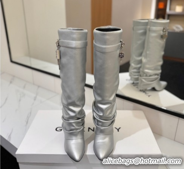 Good Quality Givenchy Shark Lock Heel High Boots 10.5cm in Calfskin Leather 1210021 Matte Silver 2026