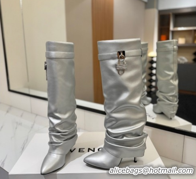 Good Quality Givenchy Shark Lock Heel High Boots 10.5cm in Calfskin Leather 1210021 Matte Silver 2026