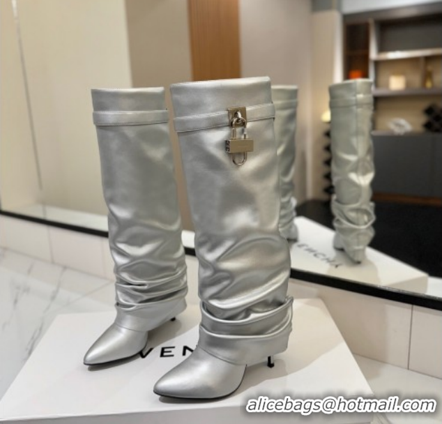 Good Quality Givenchy Shark Lock Heel High Boots 10.5cm in Calfskin Leather 1210021 Matte Silver 2026