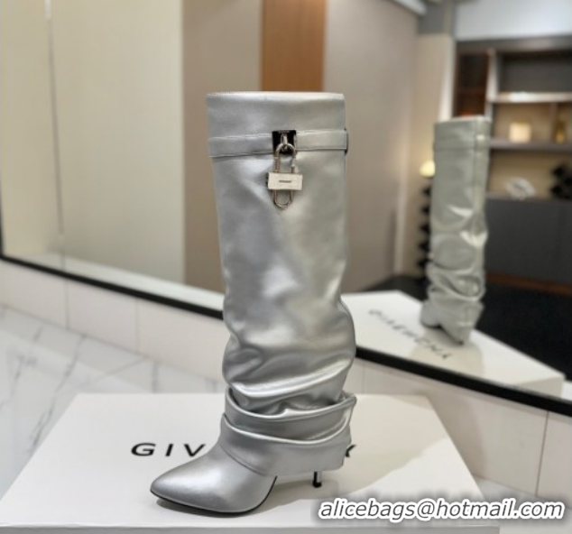 Good Quality Givenchy Shark Lock Heel High Boots 10.5cm in Calfskin Leather 1210021 Matte Silver 2026