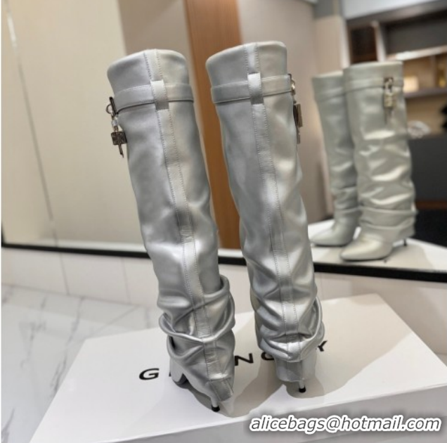 Good Quality Givenchy Shark Lock Heel High Boots 10.5cm in Calfskin Leather 1210021 Matte Silver 2026