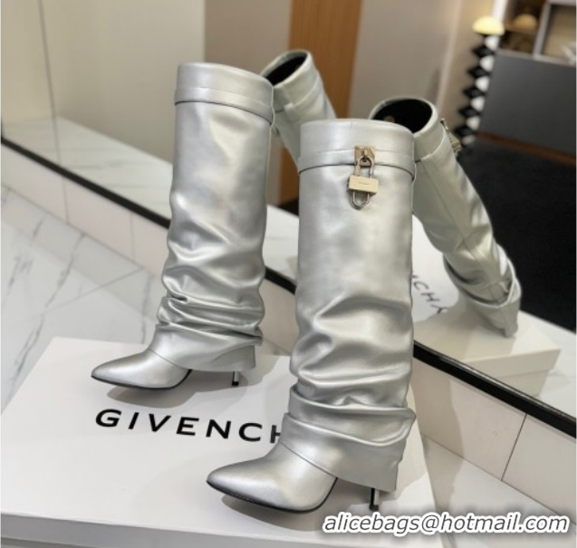 Good Quality Givenchy Shark Lock Heel High Boots 10.5cm in Calfskin Leather 1210021 Matte Silver 2026
