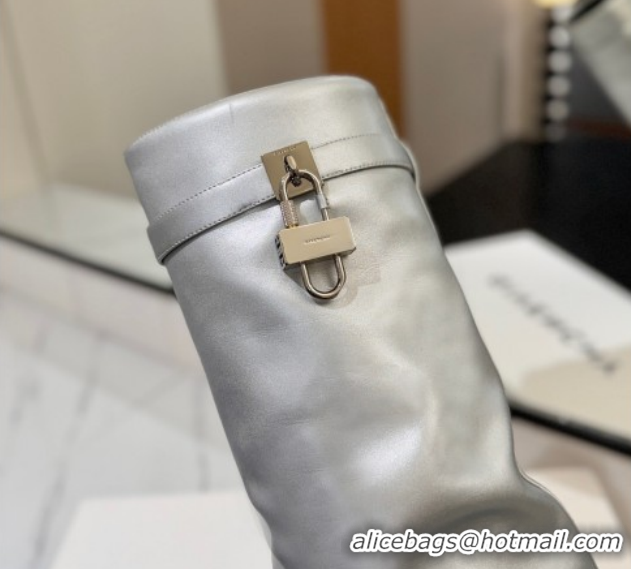 Good Quality Givenchy Shark Lock Heel High Boots 10.5cm in Calfskin Leather 1210021 Matte Silver 2026