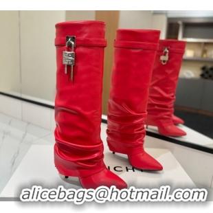 Purchase Givenchy Shark Lock Heel High Boots 10.5cm in Calfskin Leather 1210021 Red 2026