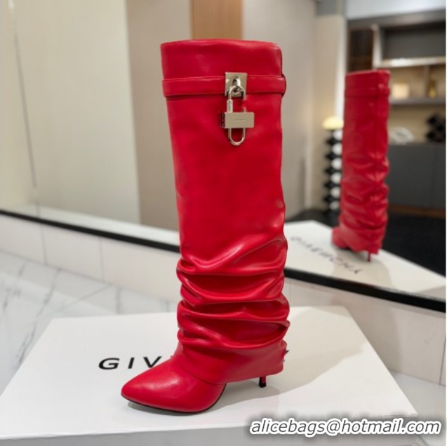 Purchase Givenchy Shark Lock Heel High Boots 10.5cm in Calfskin Leather 1210021 Red 2026