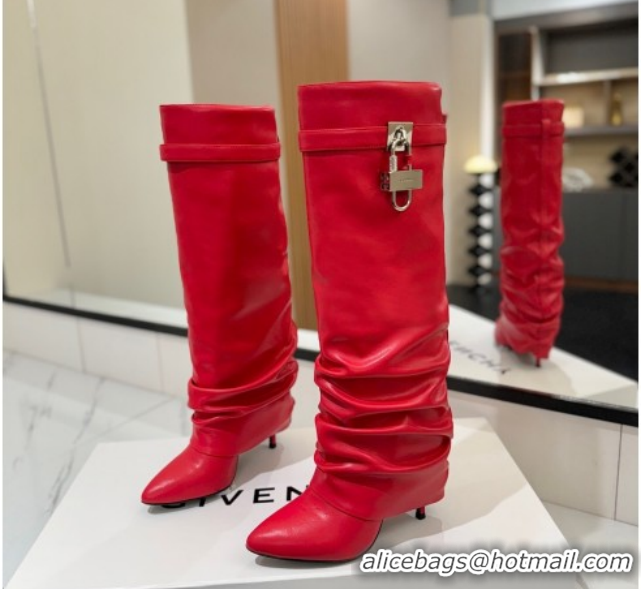 Purchase Givenchy Shark Lock Heel High Boots 10.5cm in Calfskin Leather 1210021 Red 2026