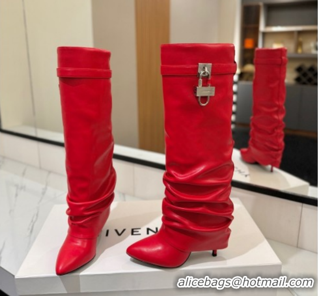 Purchase Givenchy Shark Lock Heel High Boots 10.5cm in Calfskin Leather 1210021 Red 2026