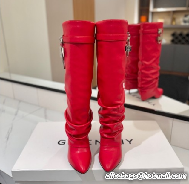 Purchase Givenchy Shark Lock Heel High Boots 10.5cm in Calfskin Leather 1210021 Red 2026