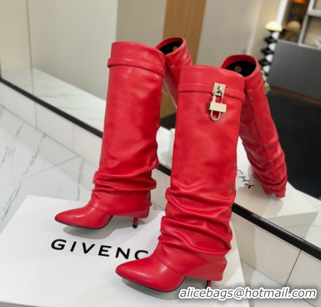 Purchase Givenchy Shark Lock Heel High Boots 10.5cm in Calfskin Leather 1210021 Red 2026