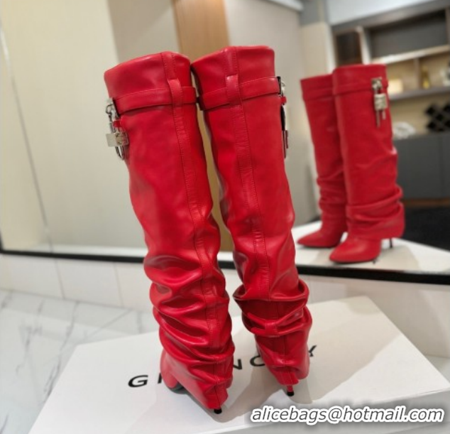 Purchase Givenchy Shark Lock Heel High Boots 10.5cm in Calfskin Leather 1210021 Red 2026