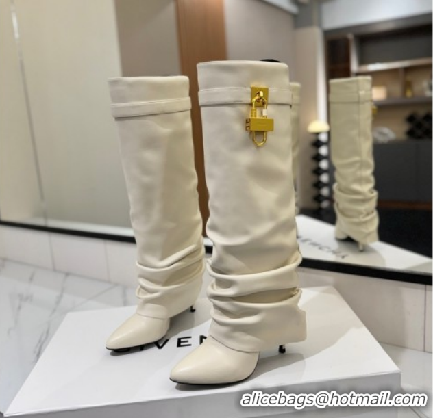 Best Grade Givenchy Shark Lock Heel High Boots 10.5cm in Calfskin Leather Pale Beige 1210024 2026