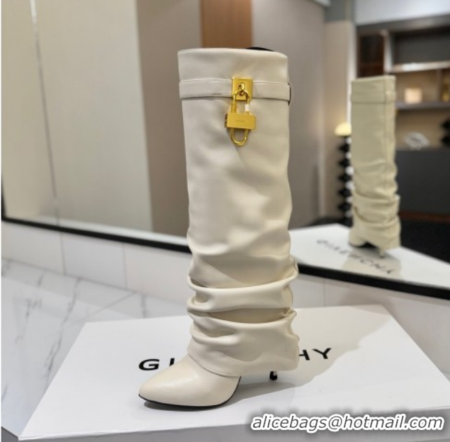 Best Grade Givenchy Shark Lock Heel High Boots 10.5cm in Calfskin Leather Pale Beige 1210024 2026