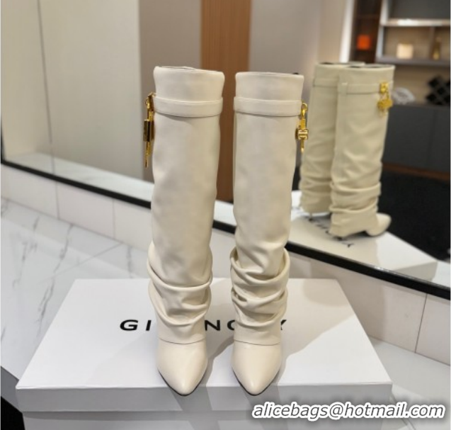 Best Grade Givenchy Shark Lock Heel High Boots 10.5cm in Calfskin Leather Pale Beige 1210024 2026