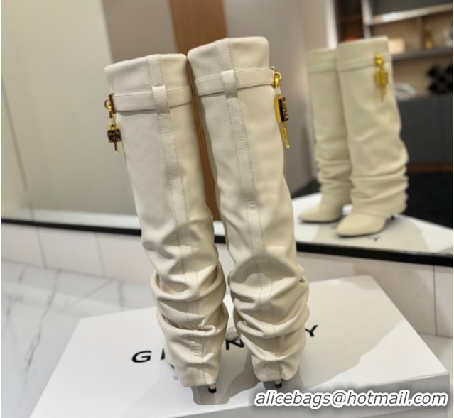 Best Grade Givenchy Shark Lock Heel High Boots 10.5cm in Calfskin Leather Pale Beige 1210024 2026