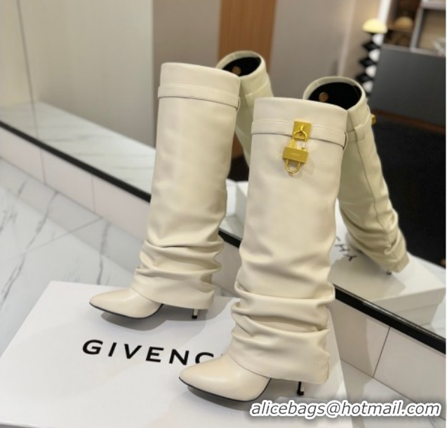 Best Grade Givenchy Shark Lock Heel High Boots 10.5cm in Calfskin Leather Pale Beige 1210024 2026