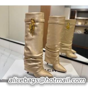 Grade Quality Givenchy Shark Lock Heel High Boots 10.5cm in Calfskin Leather Matte Gold 1210025 2026