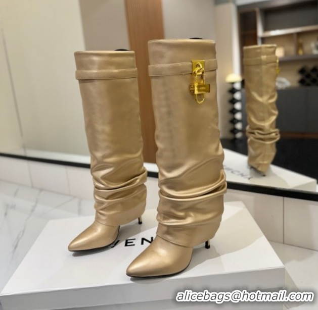 Grade Quality Givenchy Shark Lock Heel High Boots 10.5cm in Calfskin Leather Matte Gold 1210025 2026