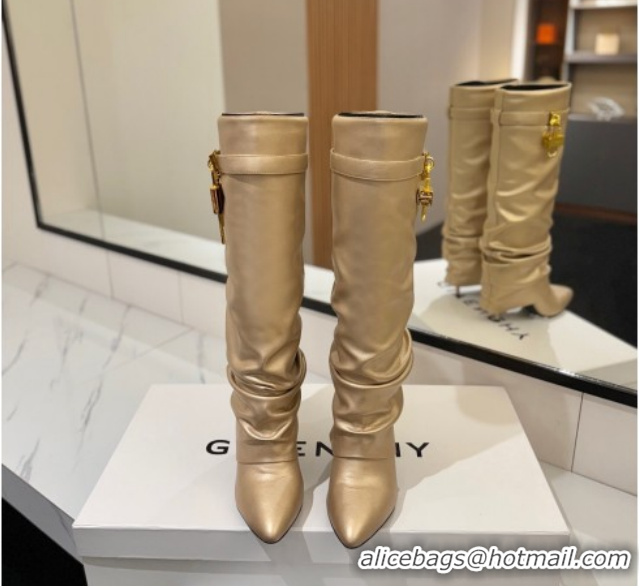 Grade Quality Givenchy Shark Lock Heel High Boots 10.5cm in Calfskin Leather Matte Gold 1210025 2026