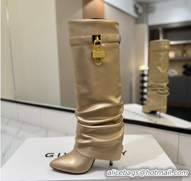 Grade Quality Givenchy Shark Lock Heel High Boots 10.5cm in Calfskin Leather Matte Gold 1210025 2026