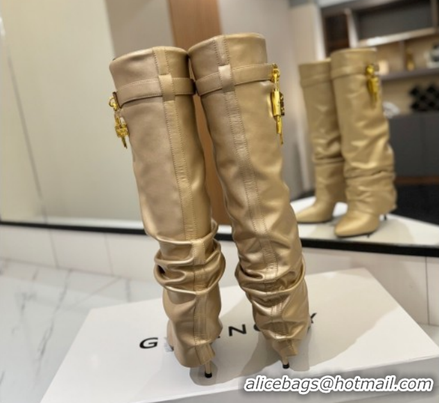 Grade Quality Givenchy Shark Lock Heel High Boots 10.5cm in Calfskin Leather Matte Gold 1210025 2026