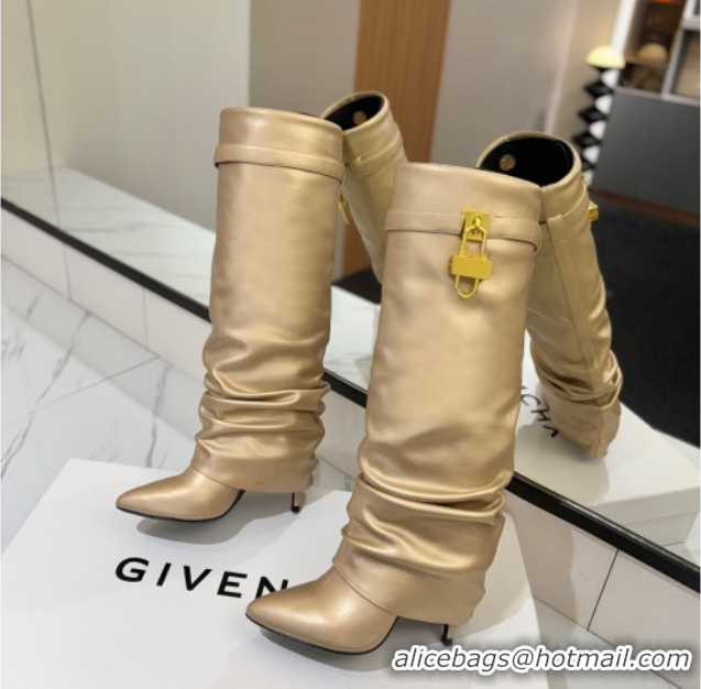 Grade Quality Givenchy Shark Lock Heel High Boots 10.5cm in Calfskin Leather Matte Gold 1210025 2026