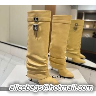 Low Price Givenchy Shark Lock Heel High Boots 10.5cm in Calfskin Leather Beige Yellow 1210026 2026