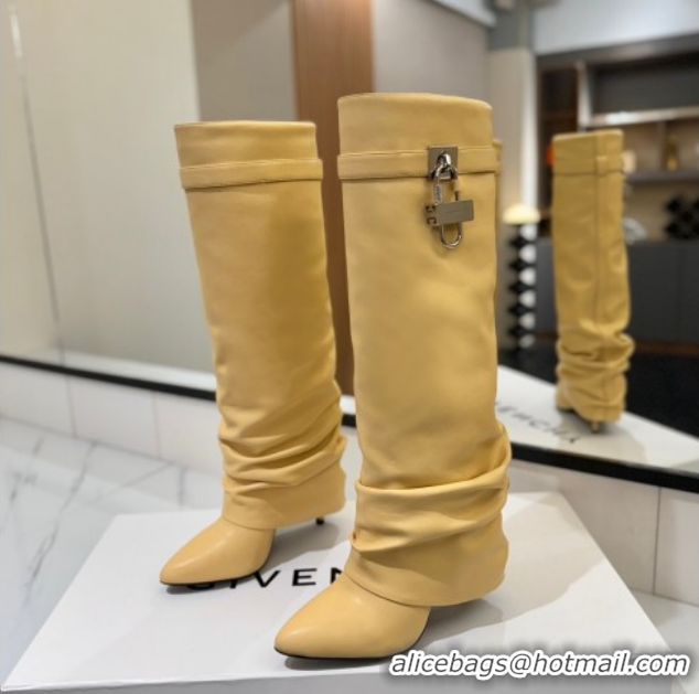 Low Price Givenchy Shark Lock Heel High Boots 10.5cm in Calfskin Leather Beige Yellow 1210026 2026