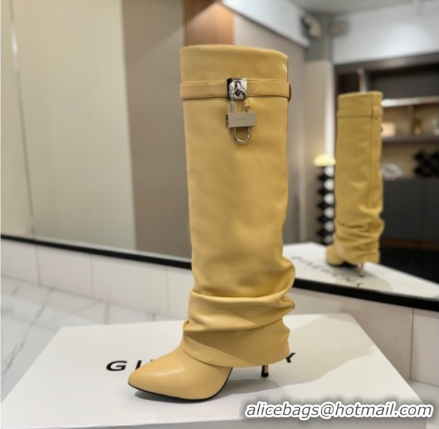 Low Price Givenchy Shark Lock Heel High Boots 10.5cm in Calfskin Leather Beige Yellow 1210026 2026