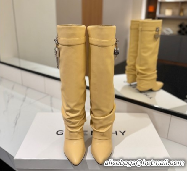 Low Price Givenchy Shark Lock Heel High Boots 10.5cm in Calfskin Leather Beige Yellow 1210026 2026
