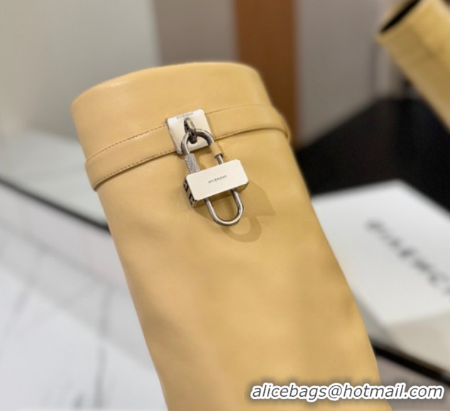Low Price Givenchy Shark Lock Heel High Boots 10.5cm in Calfskin Leather Beige Yellow 1210026 2026