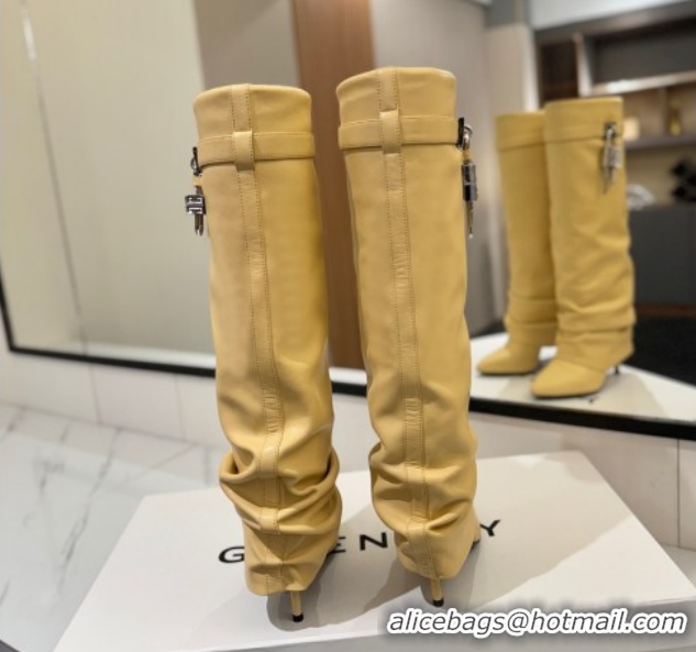 Low Price Givenchy Shark Lock Heel High Boots 10.5cm in Calfskin Leather Beige Yellow 1210026 2026