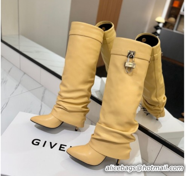 Low Price Givenchy Shark Lock Heel High Boots 10.5cm in Calfskin Leather Beige Yellow 1210026 2026