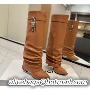 Best Product Givenchy Shark Lock Heel High Boots 10.5cm in Calfskin Leather Brown 1210027 2026