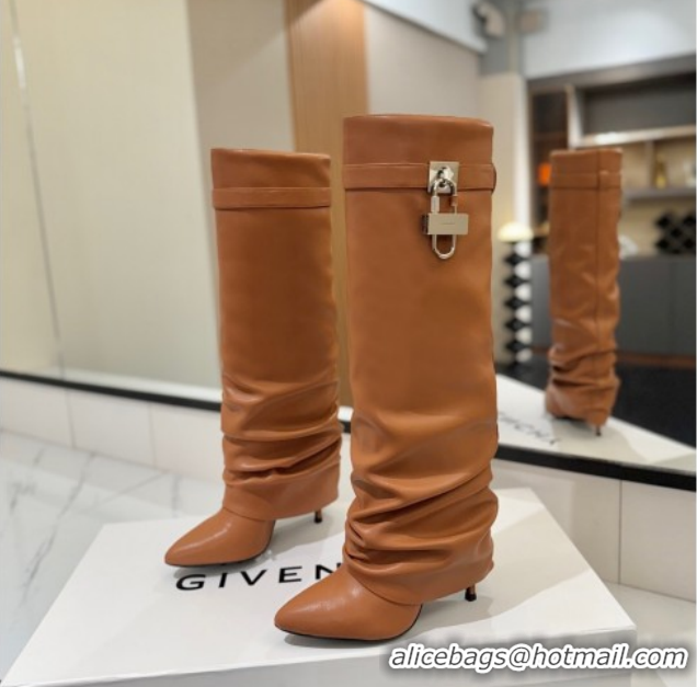 Best Product Givenchy Shark Lock Heel High Boots 10.5cm in Calfskin Leather Brown 1210027 2026